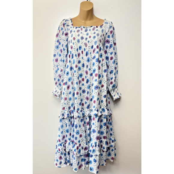 Love Shack Fancy Miri Dress Sz M Floral Square Neck Ruffle Tiered Midi Coquette - Picture 3 of 16